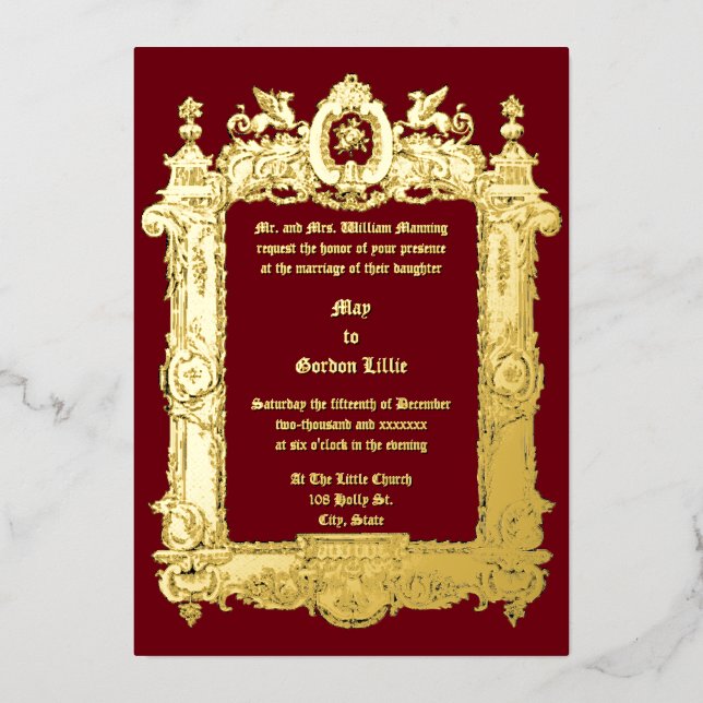 Invitation En Aluminium Victorian Era Griffin Rocaille Frame Mariage (Recto)