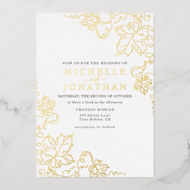 Invitation En Aluminium Vignoble d'or Blanc Véritable Mariage (Recto)