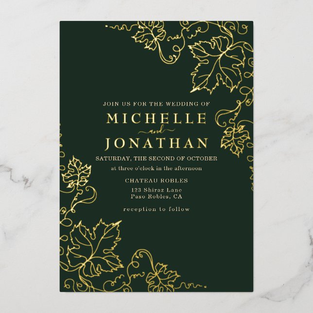 Invitation En Aluminium Vignoble d'or Green Real Foil Mariage (Recto)