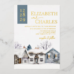 Invitation En Aluminium Village de neige Ville Mariage Whimsical