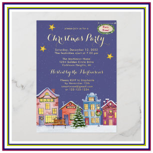 Invitation En Aluminium Village de Noël à l'aquarelle Fête de Noël