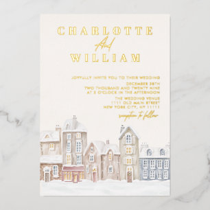 Invitation En Aluminium Village d'hiver Ville Noël Mariage de vacances