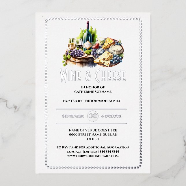 Invitation En Aluminium Vin vrai en feuille fromage charcuterie planche ar (Recto)