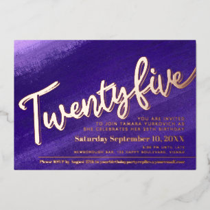 Invitation En Aluminium Vingt-cinq 25e anniversaire fête violet or rose