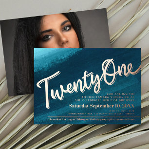Invitation En Aluminium Vingt-et-un 21e anniversaire photo teal or