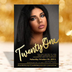 Invitation En Aluminium Vingt et un 21e anniversaire script photo personna