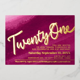 Invitation En Aluminium Vingt et un 21e fête d'anniversaire or rouge rose