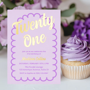 Invitation En Aluminium Vingt-et-un Anniversaire Fille Typographie Violet