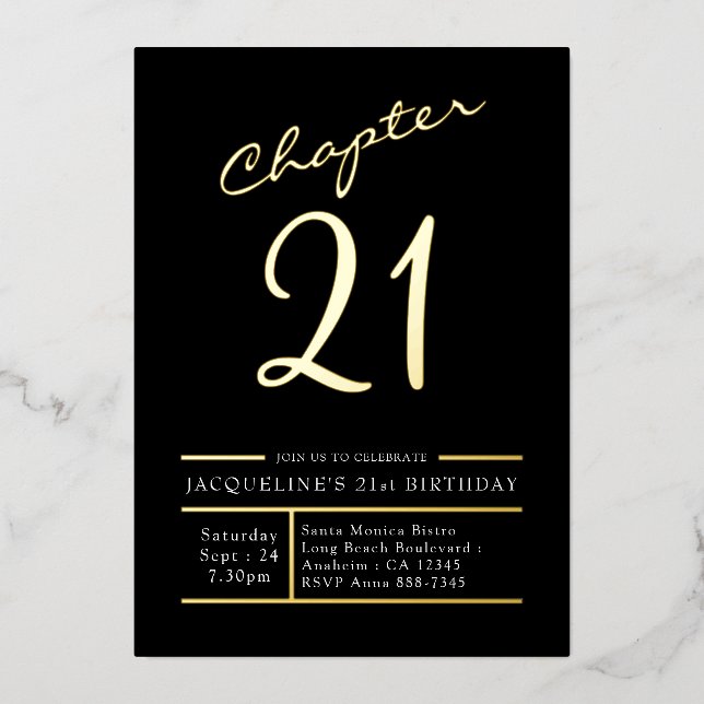 Invitation En Aluminium Vingt-et-un Black Gold 21e Anniversaire Gold (Recto)