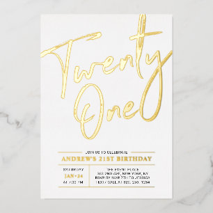 Invitation En Aluminium Vingt et un Gold moderne 21e fête d'anniversaire
