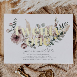 Invitation En Aluminium Vingt et une florales - 21e anniversaire - Or