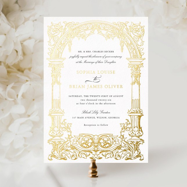 Invitation En Aluminium Vintage Arch Vins Ornement Frame Vrai Or (Créateur téléchargé)