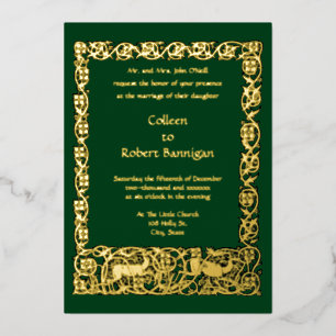 Invitation En Aluminium Vintage Art Nouveau Floral Folio & Deer Border