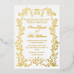 Invitation En Aluminium Vintage Eleganse Golden Flowers Cadre Mariage