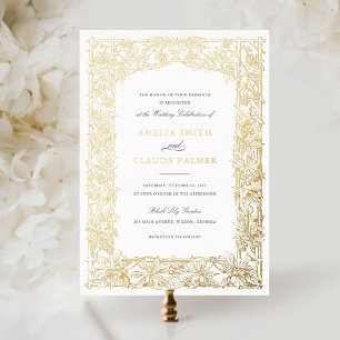 Invitation En Aluminium Vintage Élégant Vin Frame Gold Foil Mariage