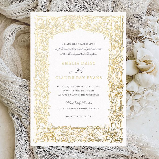 Invitation En Aluminium Vintage Élégant Vin Frame Gold Foil Mariage (Créateur téléchargé)