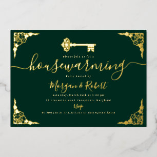 Invitation En Aluminium Vintage Emerald Green Gold Key Houclier Party