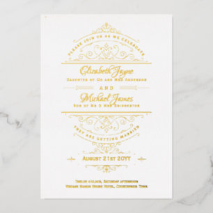 Invitation En Aluminium Vintage GOLD FOIL Classic Blanc Ornate Mariage