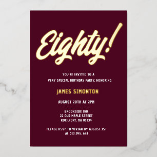 Invitation En Aluminium Vintage Golden Script 80e fête d'anniversaire
