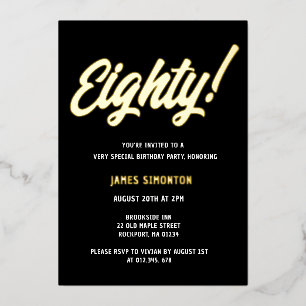 Invitation En Aluminium Vintage Golden Script 80e fête d'anniversaire
