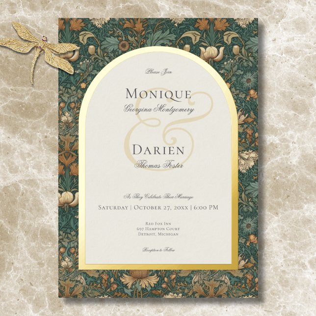 Invitation En Aluminium Vintage Nature William Morris Mariage élégant (Vintage Nature William Morris Elegant Wedding Foil Invitation)
