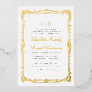 Invitation En Aluminium Vintage Or Cadre Classic Script Monogramme Mariage