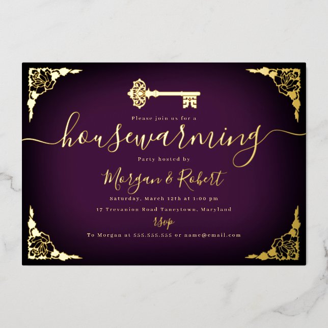 Invitation En Aluminium Vintage Purple Gold Key Clé ménage (Recto)