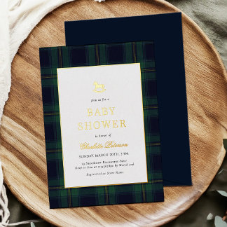 Invitation En Aluminium Vintage Rocking Horse Plaid Baby Shower
