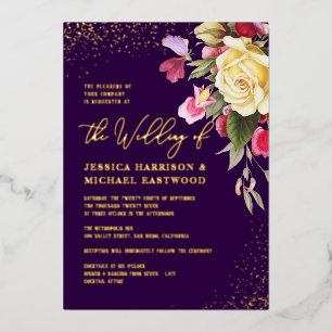 Invitation En Aluminium Vintage rose rose rose rose violet Mariage or