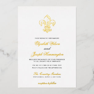 Invitation En Aluminium Vintage Royal Gold Fleur de Lis Mariage