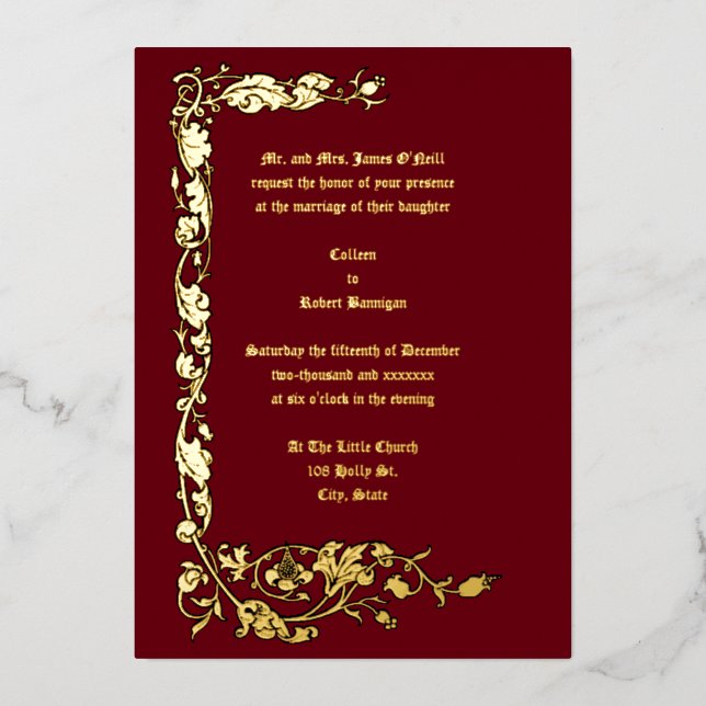 Invitation En Aluminium Vintage William Morris Simple Vin Floral (Recto)