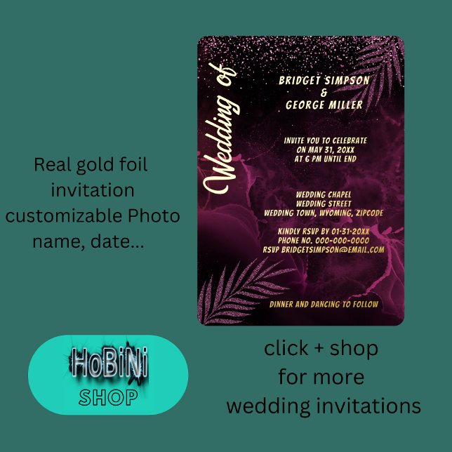Invitation En Aluminium violet foncé élégant mariage (dark purple elegant classy wedding  foil invitation)