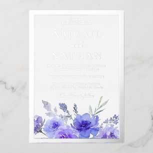 Invitation En Aluminium Violet violet Floral Mariage Argent frontière