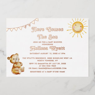 Invitation En Aluminium Voici le garçon ours garcon bébé Shower Rose Gold