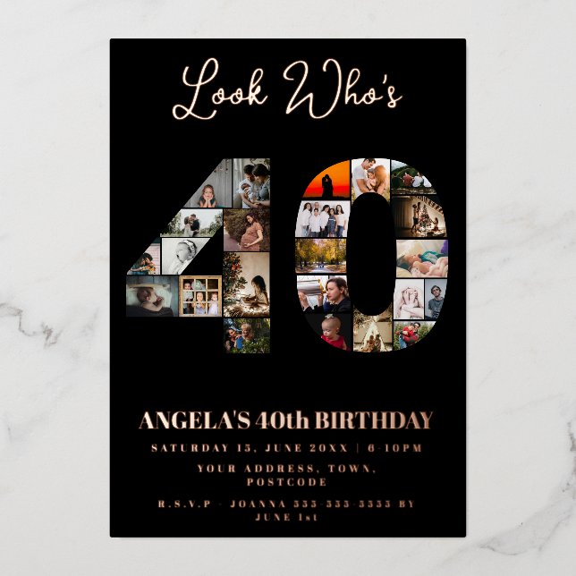 Invitation En Aluminium voici qui a 40 ans Montage photo (Recto)