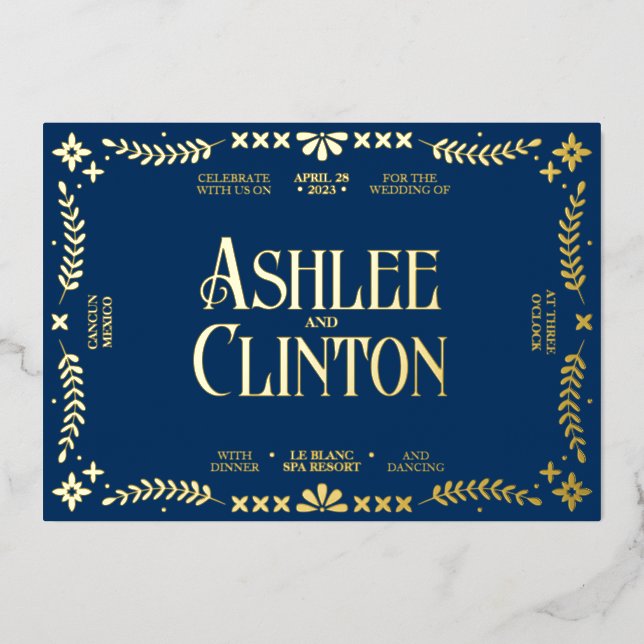 Invitation En Aluminium Vows Vibrants : Un Espagnol Folk Mariage Gold (Recto)