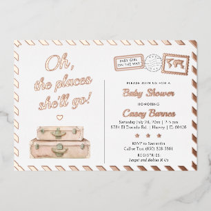 Invitation En Aluminium Voyage Rose Gold Bébé Fête Paillettes Aventure