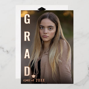 Invitation En Aluminium Vrai aluminium moderne GRAD Graduation Photo fête 