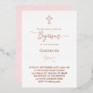 Invitation En Aluminium vrai feuille petit arc rose Baptême