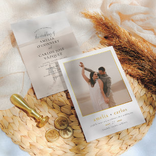 Invitation En Aluminium Vrai Feuillet Mariage Moderne Photo Typographie
