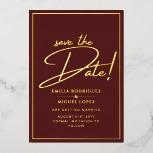 Invitation En Aluminium VRAI GOLD Foil Bourgogne Enregistrer le Mariage de
