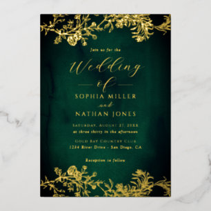 Invitation En Aluminium Vrai mariage émeraude de dentelle florale à feuill
