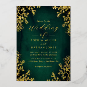 Invitation En Aluminium Vrai mariage floral émeraude en dentelle de script