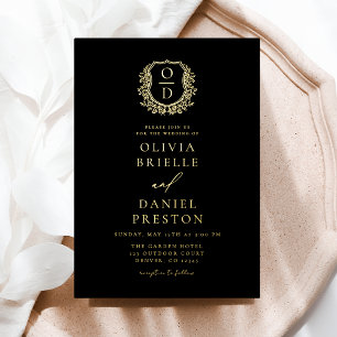 Invitation En Aluminium Vrai monogramme à feuilles avec feuillage en feuil