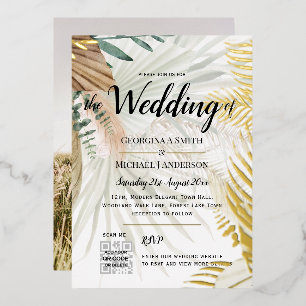 Invitation En Aluminium VRAI OR FOIL Pampas Grass PHOTO QR Code Mariage