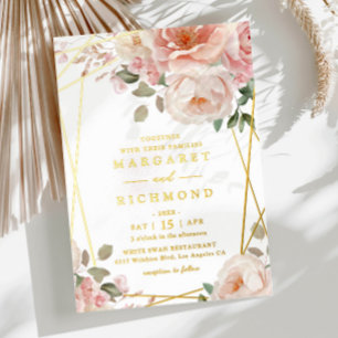 Invitation En Aluminium Vrai papier d'or élégant rose blush floral mariage