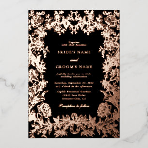 Invitation En Aluminium Vrai Rose Or Foncé Floral Botanique Mariage Noir