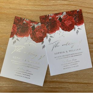 Invitation En Aluminium Vrai Rose Rouge Romantique Mariage Argent