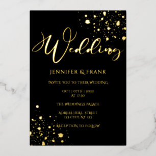 Invitation En Aluminium Vrais points de feuille d'or moderne blanc élégant