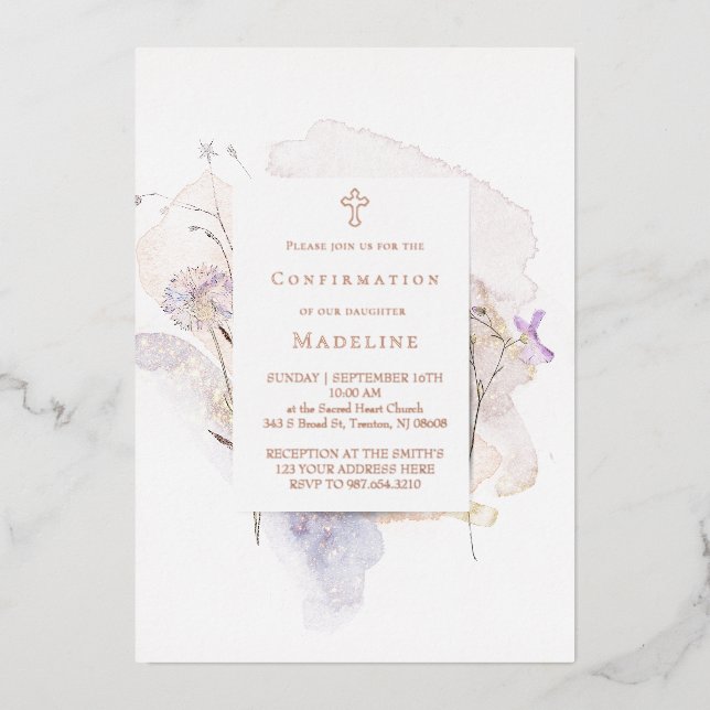 Invitation En Aluminium watercolor flowers Confirmation (Recto)